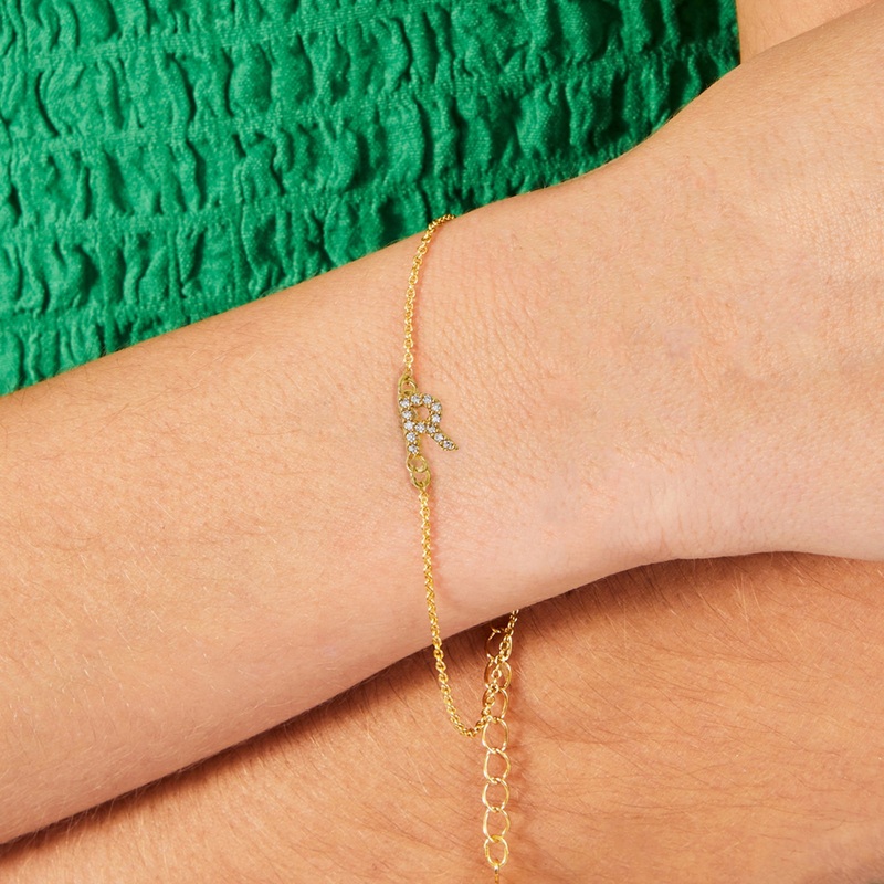 Accessorize London Women's Z Real Gold Plated Cubic Zirconia Initial Bracelet  Letterr R