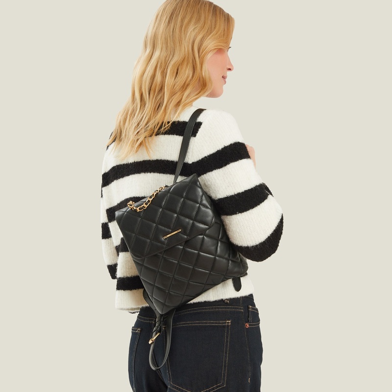 Black Small Quilted Faux Leather Backpack