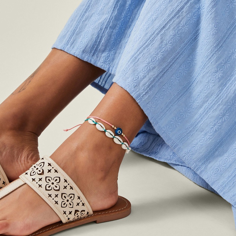Shell Cord Anklets Pack Of 3