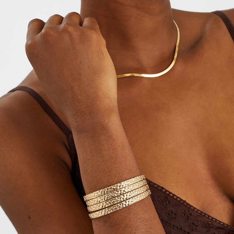 Slim Hammered Cuff Bracelets Set of 4