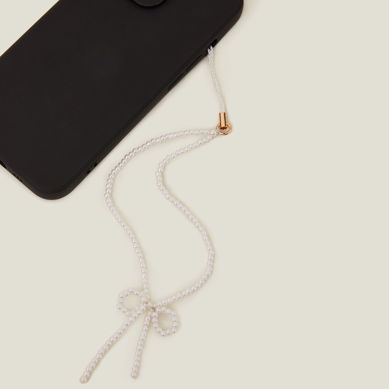 White Bow Pearl Phone Charm