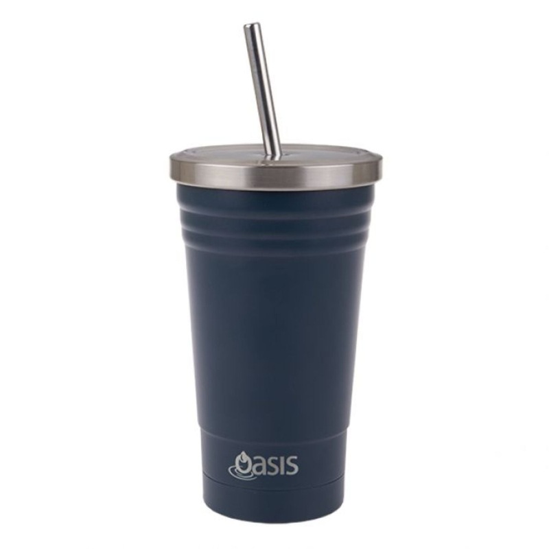 Oasis Stainless Steel Insulated Smoothie Tumbler with Straw 500ML - Navy