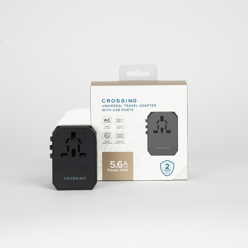 Crossing World Travel Adaptor with 4 X USB and 1 X USB-C - Black