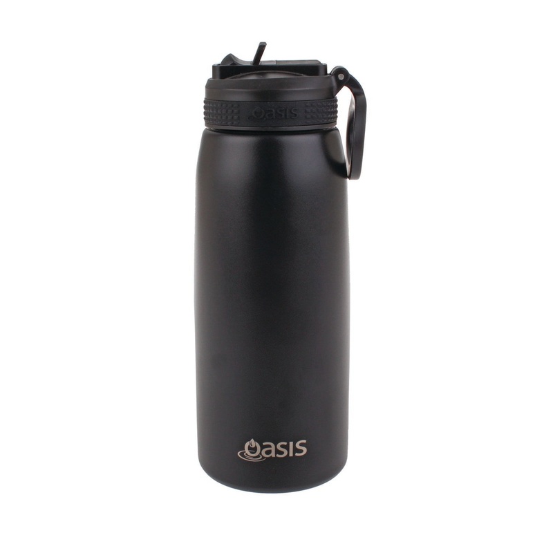Oasis Stainless Steel Insulated Sports Water Bottle with Straw 780ML - Black