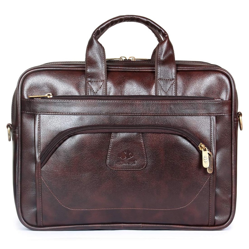 15.6 inch Laptop Messenger Bag - Water Resistant Vegan Leather | Adjustable Strap | 11 Litres | Dark Brown
