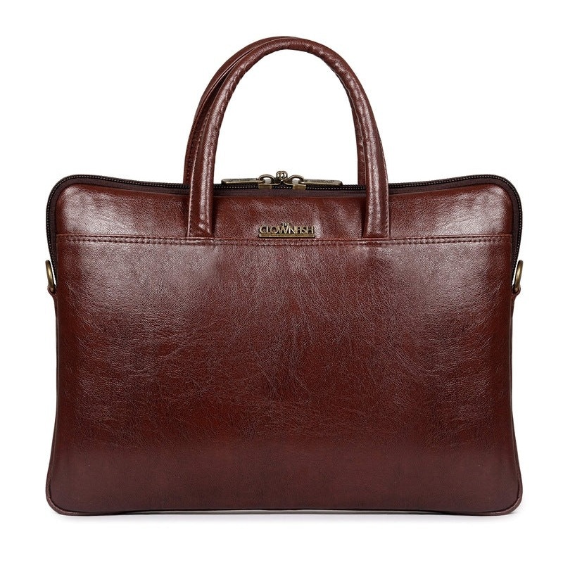 Coffee Laptop Messenger Bag - Faux Leather, Organizer Features | Padded Compartment for 14 inch Laptops