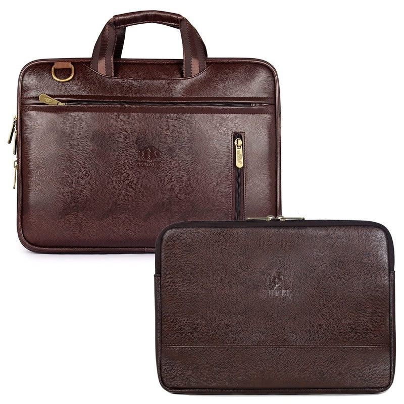 Combo: Laptop Messenger Bag with Adjustable Shoulder Strap | Includes Laptop Sleeve | Fits 15.6 inch | Brown