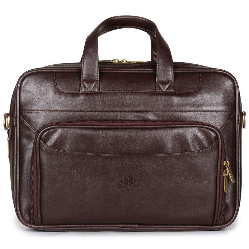 Faux Leather Expandable 15.6 inch Laptop Messenger Bag - Water Resistant | Adjustable Strap | 17L | Chocolate