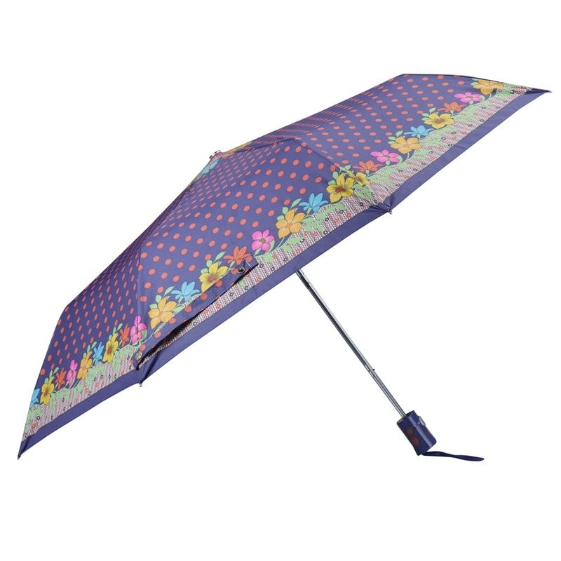 Folding Umbrella - 3 Fold Auto Open Waterproof Design | Compact | Dark Blue with Blue Border