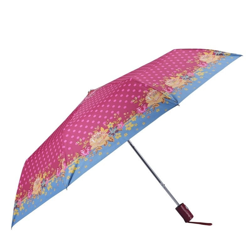 Folding Umbrella - Waterproof, Auto Open | Compact Size | Brown with Blue Border