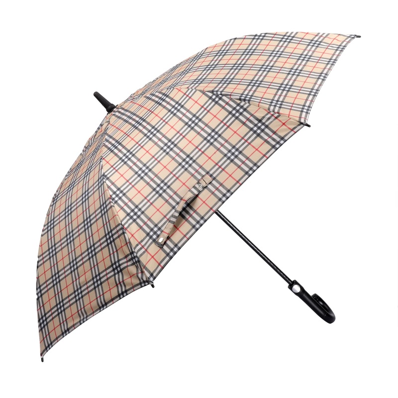 Single Folding Umbrella with Auto Open & Waterproof | J-Shape Handle | 118 cm | Checks Design-Cream