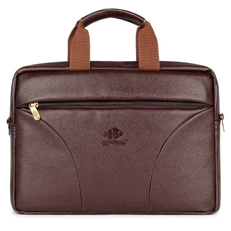 THE CLOWNFISH 14-inch Laptop Briefcase - Premium Leatherette | Slim Cushioned Sleeve | Chocolate