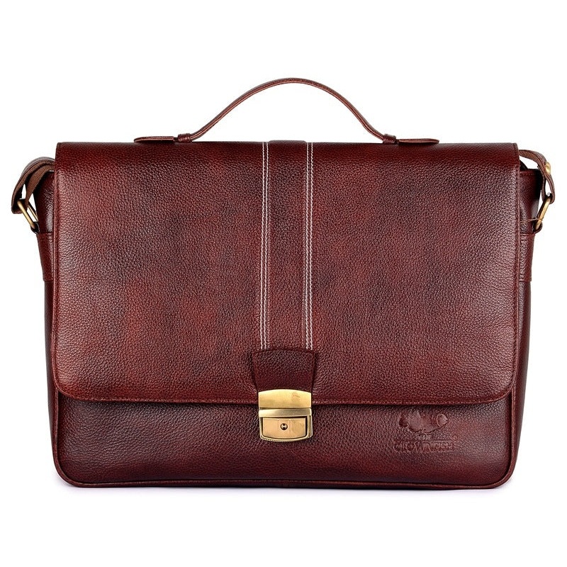 THE CLOWNFISH Achiever Leather Laptop Bag - Durable Design | Large Compartment | 14-Inch | Mahogany