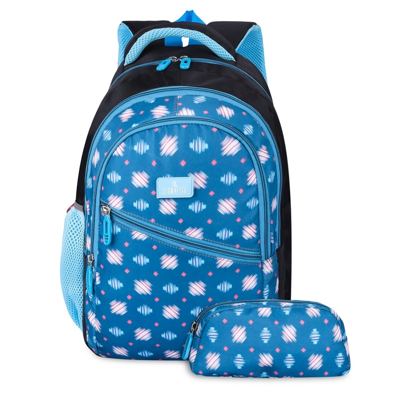 THE CLOWNFISH Brainbox Series Printed Polyester 30 L School Backpack with Pencil/Staionery Pouch School Bag Daypack Picnic Bag For Boys & Girls Age 8-10 years (Cerulean Blue)