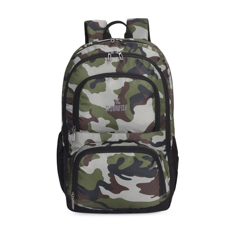 THE CLOWNFISH Cadet Polyester Laptop Backpack - Water-Resistant, Adjustable Straps | 32.5 Litres | Camo Green