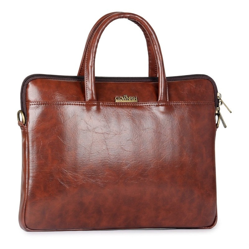 THE CLOWNFISH Declan Series Faux Leather Laptop Messenger Bag - Organizer Design | 14 inch | Pecan Brown