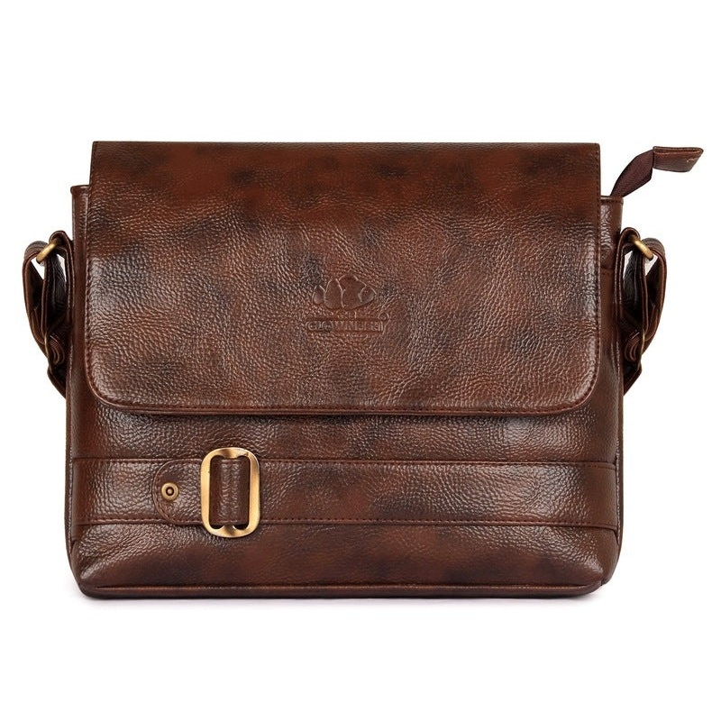 THE CLOWNFISH Eleganza Series Sling for Men & Women Melange Fabric & Faux leather Casual Unisex Single Shoulder Bag Crossbody Bag for College Girls Boys (Grey & Brown)