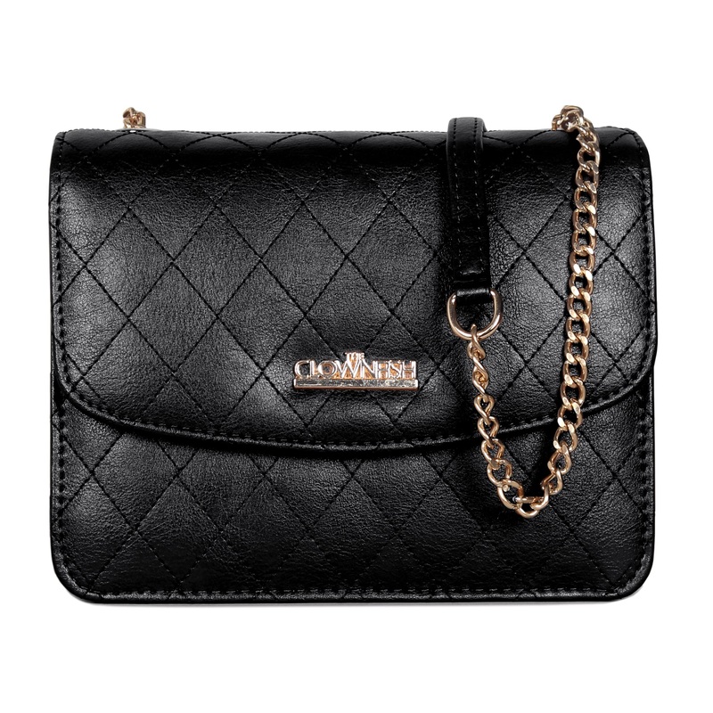 THE CLOWNFISH Elora Crossbody Sling bag for Women Office Bag Purse with Chain Strap for Ladies College Girls (Black)