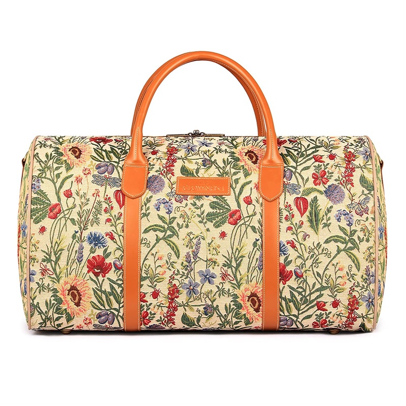The Clownfish Fabric Blomster Tapestry 44 litres Duffle Bags (Beige, Flax)