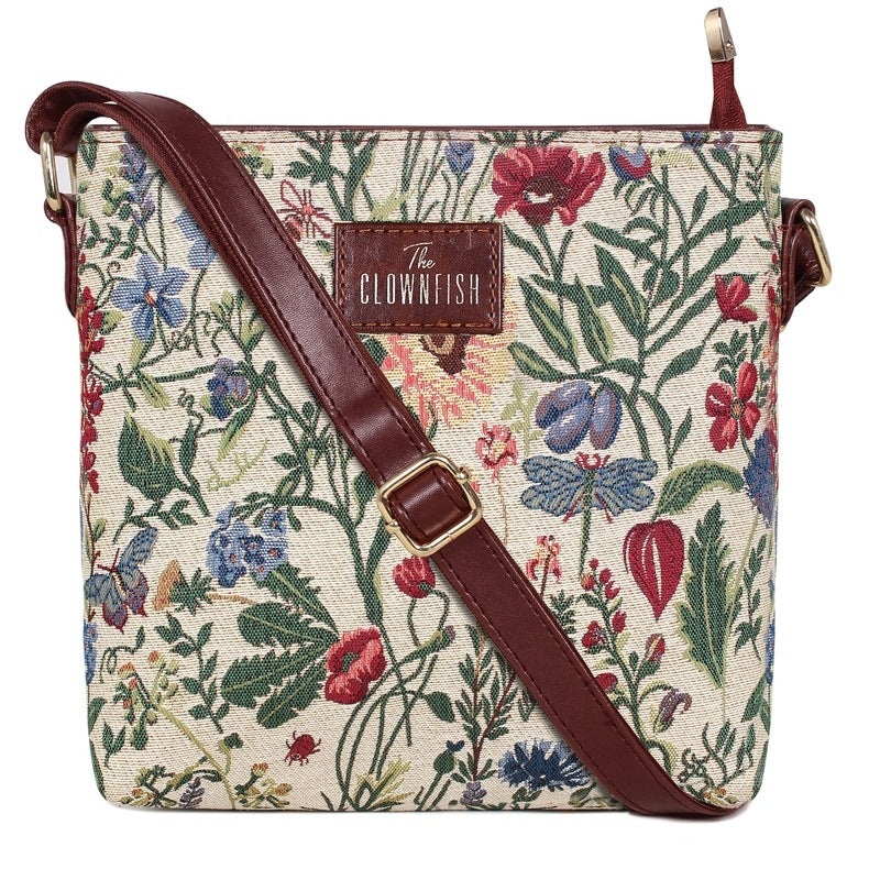 THE CLOWNFISH Linda Series Sling for Women Casual Ladies Single Shoulder Bag For Women Crossbody Bag for College Girls (Purple-Floral)