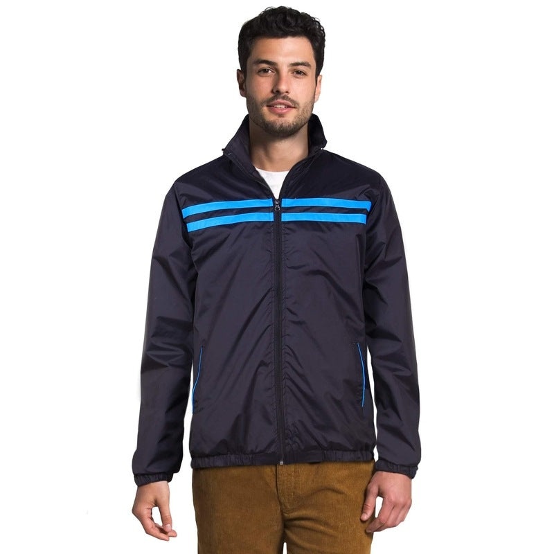 THE CLOWNFISH Men's Activewear Jacket - Stylish Zipper Design | 2XL Size | Black with Blue Stripes
