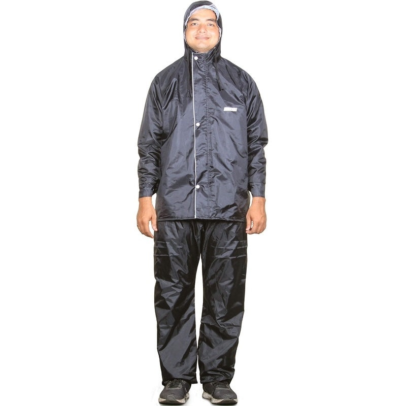 THE CLOWNFISH Men's Raincoat - Waterproof, Reversible Design | Adjustable Hood & High Collars | XL | Black