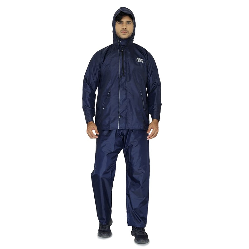 THE CLOWNFISH Rain Coat Waterproof Full Length Raincoat With Pants Polyester Reversible Double Layer Rain Coat For Men Bike Rain Suit Jacket Suit Inner Mobile Pocket With Storage Bag(Blue Xl),X-Large