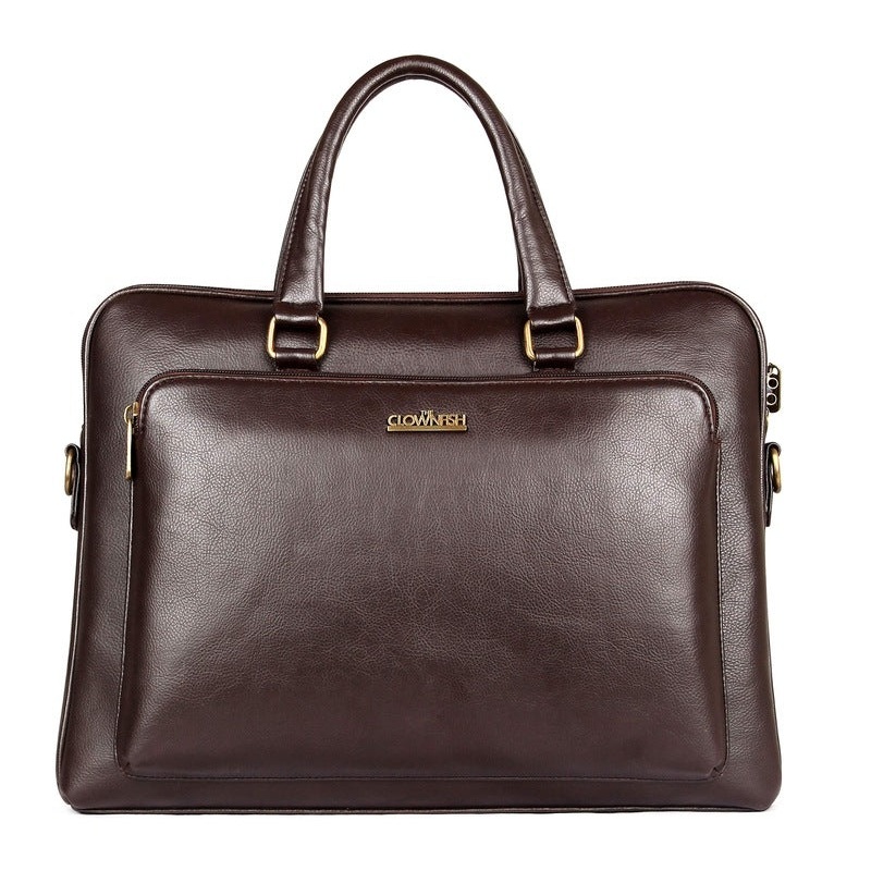 THE CLOWNFISH Sterling Series 15.6 Inch Laptop Briefcase - Faux Leather, Padded Compartment | Adjustable Shoulder Strap | Umber Brown
