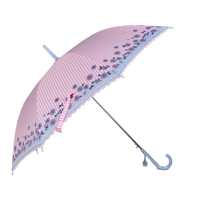 THE CLOWNFISH Umbrella 2 Fold Auto Open Waterproof Pongee Umbrellas For Men and Women (Stripe Design Laced Border- Baby Pink)