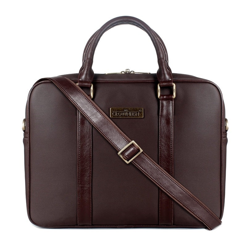 THE CLOWNFISH Unisex-Adult Milan Series Faux Leather Laptop Briefcase For 14 Inch Laptops Laptop Bag (Dark Brown)