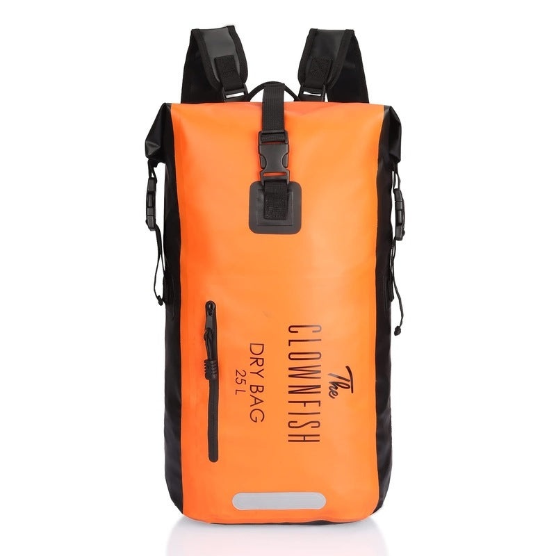 THE CLOWNFISH Waterproof PVC 25L Dry Bag - Lightweight, Roll-Top Closure | Includes Waterproof Bag | 25 Liters | Orange