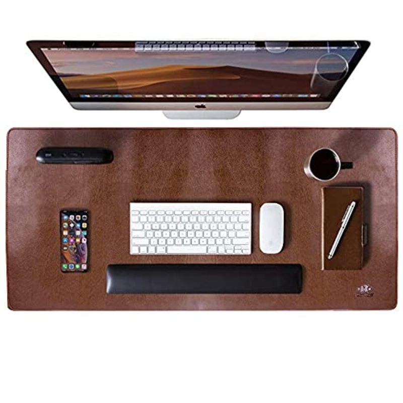 Extended Faux Leather Desk Mat Mouse Pad - Non-Slip Design | 78 cm x 45 cm | Tan