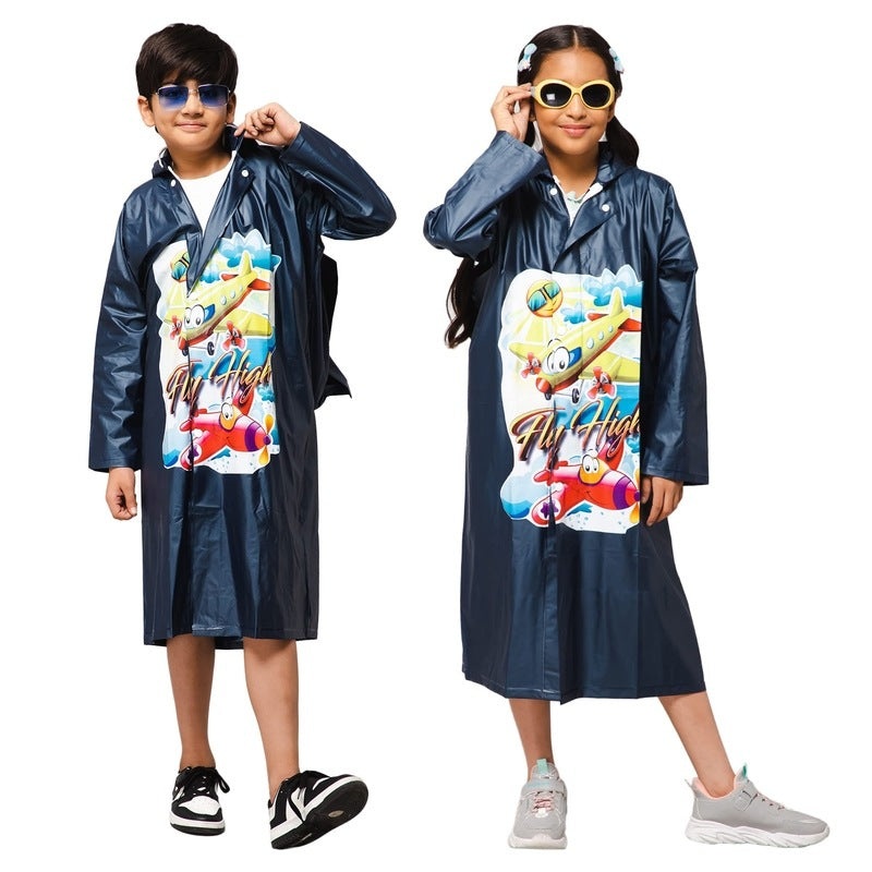 Kids Waterproof Longcoat with Adjustable Hood | Extra Space for Backpack | 6-7 Years | Navy Blue