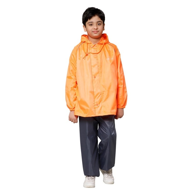 Kids Waterproof Reversible Raincoat with Hood | Set of Top & Bottom | Age 8-10 years | Duke Orange
