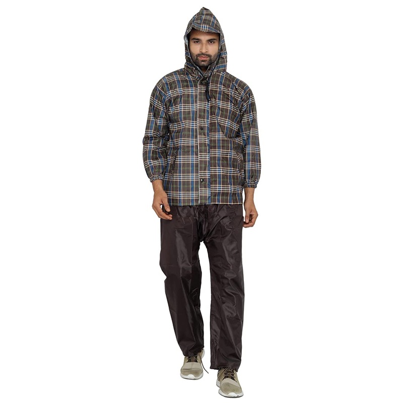 Men Rain Coat - Waterproof, Reversible, Reflective | Set of Top & Bottom | XXX-Large | Pioneer Brown