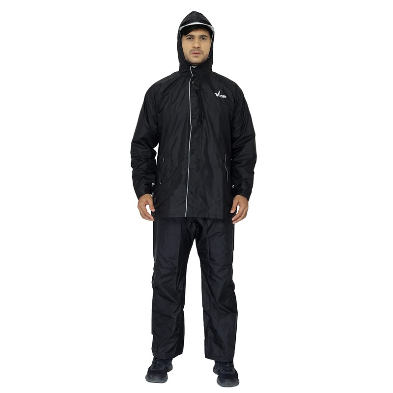 Men's Raincoat - Reversible, Waterproof, Adjustable Hood | Includes Zipper Bag | Black | 2XL