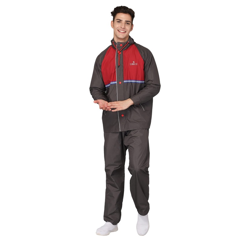 Men's Waterproof Reversible Raincoat with Hood | Set of Top and Bottom | XX-Large | Grey