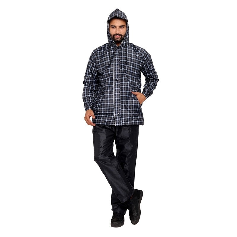 Men's Waterproof Reversible Raincoat with Reflector Hood | Set of Top and Bottom | X-Large | Royal Black