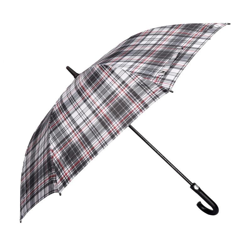 Single Fold Auto Open Umbrella - Waterproof Taffeta | J-Shape Handle | 118 cm | Checks Design-White
