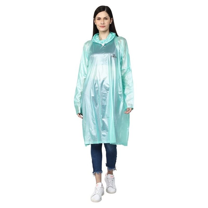 THE CLOWNFISH Avalon Series Womens Waterproof PVC Transparent Self Design Pullover Longcoat/Raincoat with Adjustable Hood (Green, X-Large)