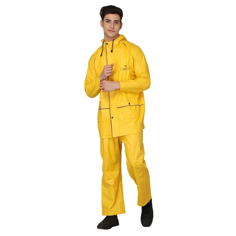 THE CLOWNFISH Azure Series Mens PVC Solid Waterproof Rain coat with Hood Set of Top and Bottom (Sea Green, XX-Large)