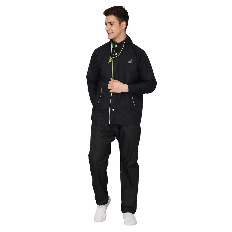 THE CLOWNFISH Commander Men's Waterproof Polyester Double Coating Reversible Raincoat with Hood and Reflector Logo at Back for Night Travelling. Set of Top and Bottom (Camo, XL)