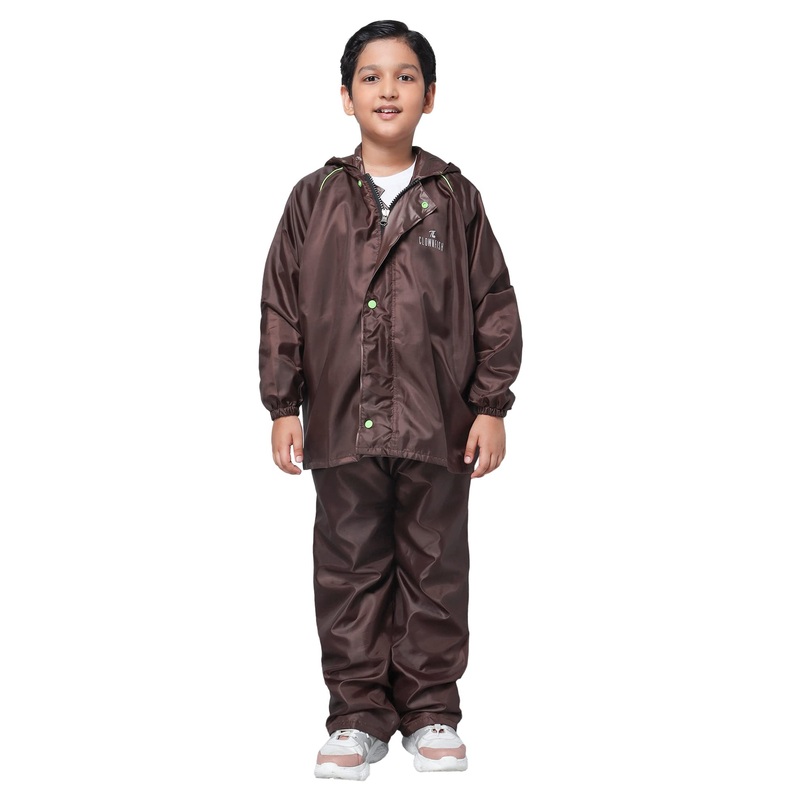 THE CLOWNFISH Eric Series Kids Waterproof Polyester Double Coating Reversible Raincoat with Hood and Reflector Logo at Back. Set of Top and Bottom. Printed Plastic Pouch. Kid Age-14-16 years (Blue)