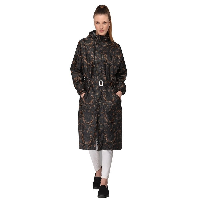 THE CLOWNFISH Juliet Series Raincoats for Women Rain Coat for Women Raincoat for Ladies Waterproof Reversible Double Layer Longcoat with Printed Plastic Pouch (Black, Large)