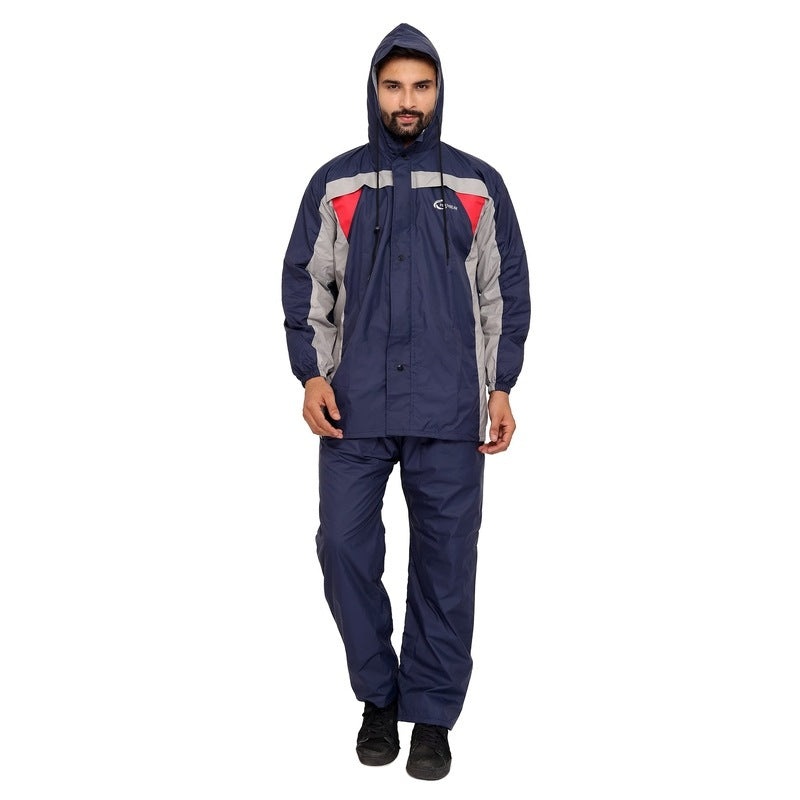 THE CLOWNFISH Men's Reversible Waterproof Raincoat | Adjustable Hood & Reflector | XL | Premium Blue