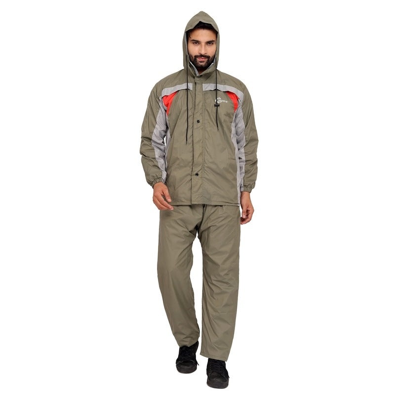 THE CLOWNFISH Men's Striped Raincoat - Waterproof, Reversible | Adjustable Hood | XL | Premium Mehendi