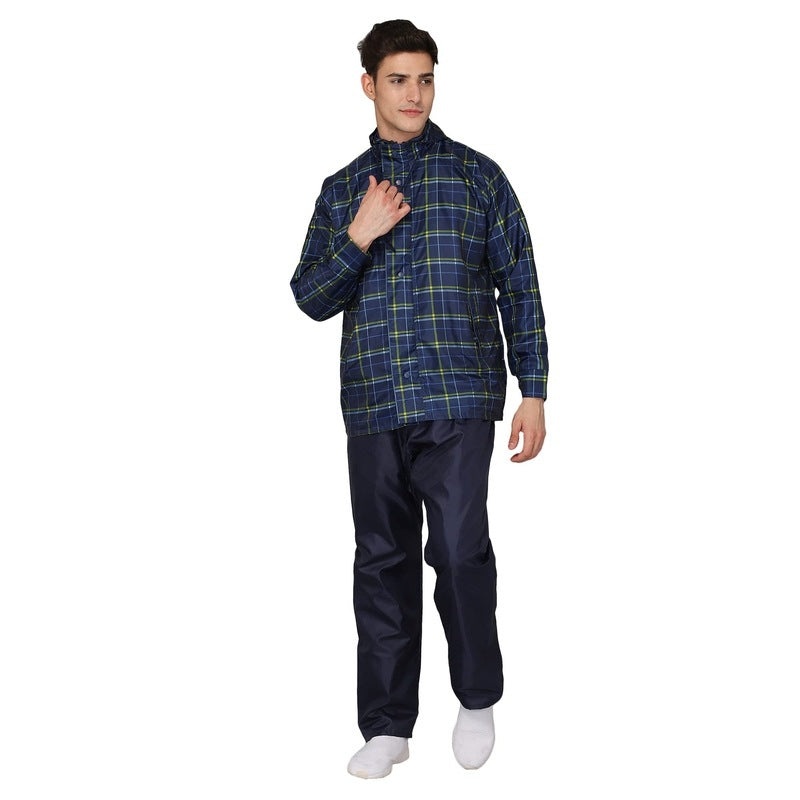 THE CLOWNFISH Monarch Pro Series Men's Waterproof Polyester Double Coating Reversible Raincoat with Hood and Reflector Logo at Back for Night Travelling. Set of Top and Bottom (Navy Blue, XL)
