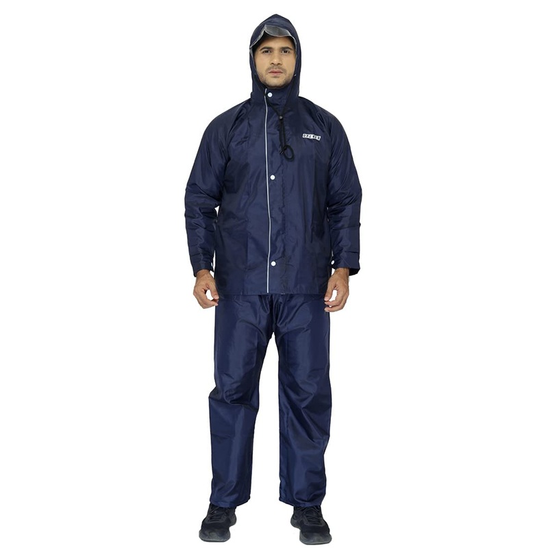 THE CLOWNFISH Opener Series Mens Polyester Solid Reversible Use Double Layer Waterproof Rain coat with Hood and Reflector Logo at Back Set of Top and Bottom Packed in a Storage Bag (Blue, 3XL)