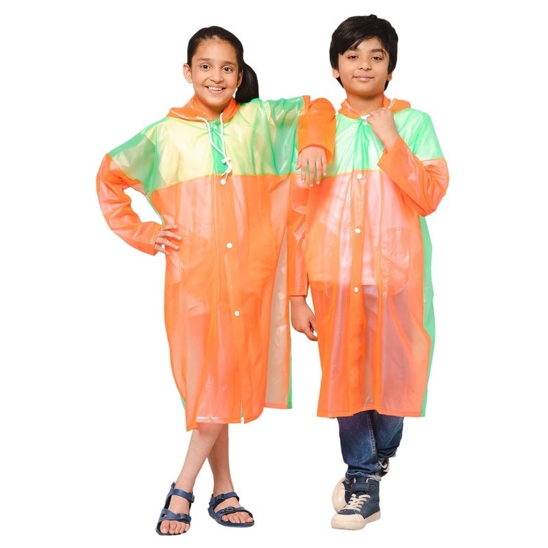 THE CLOWNFISH Puddle Jumper Series Unisex Kids Waterproof Single Layer PVC Longcoat/Raincoat with Adjustable Hood. Age-3-4 Years (Fluoroscent Blue)