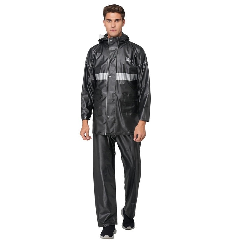 THE CLOWNFISH Rain Coat for Men Waterproof for Bike Raincoat for Men with Hood PVC Material. Set of Top and Bottom. Azure Pro Series (Black, XXX-Large)